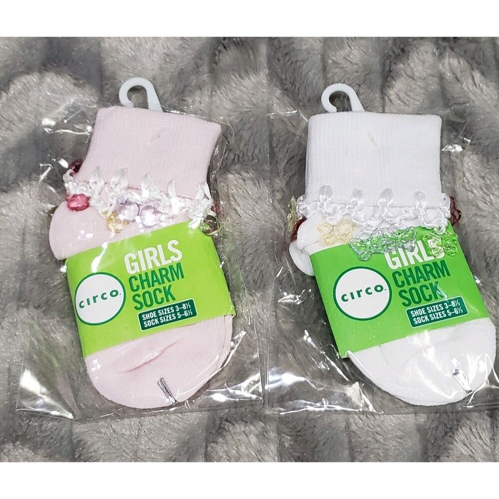 Circo Girls Charm Socks Lot Pink Hearts White Butterfly Fits Shoe Size 3-8.5 NWT